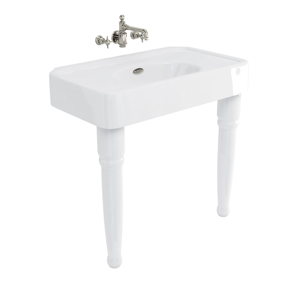 Arcade 900mm basin with nickel overflow & ceramic console legs